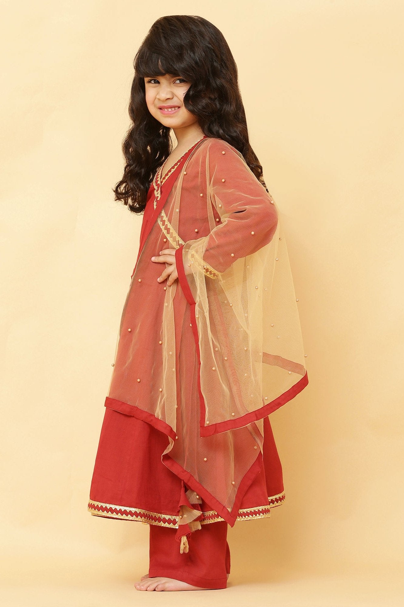 Girls Maroon Angrakha with Pant