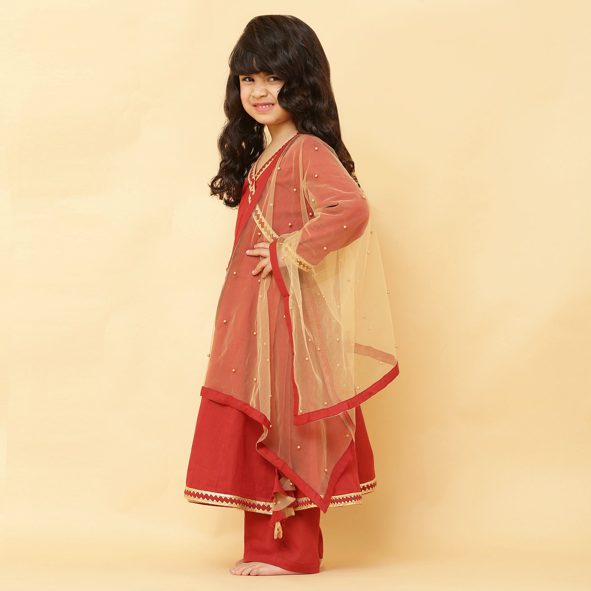 Girls Maroon Angrakha with Pant