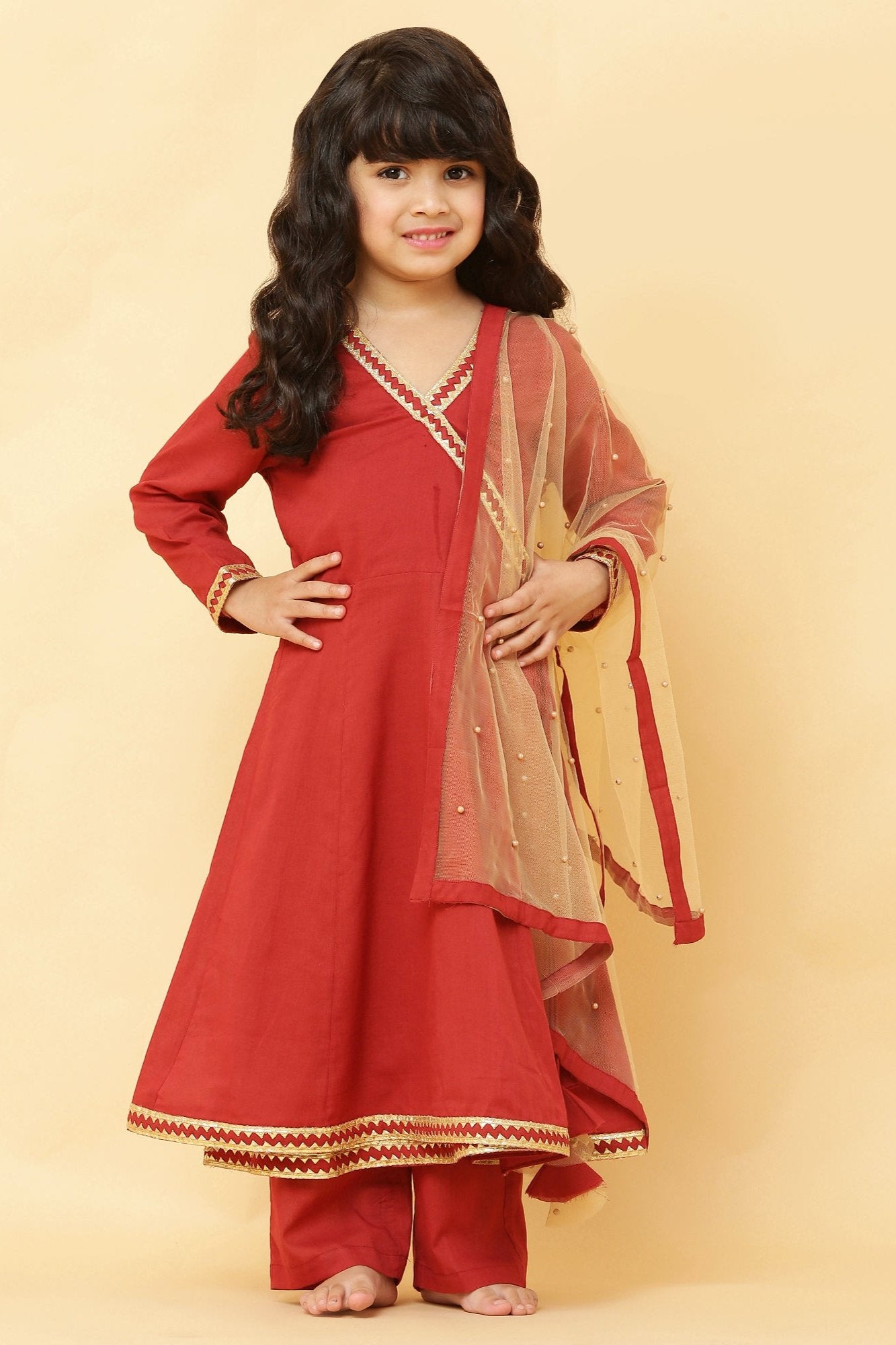 Girls Angrakha Style Kurti with Sharara Pants