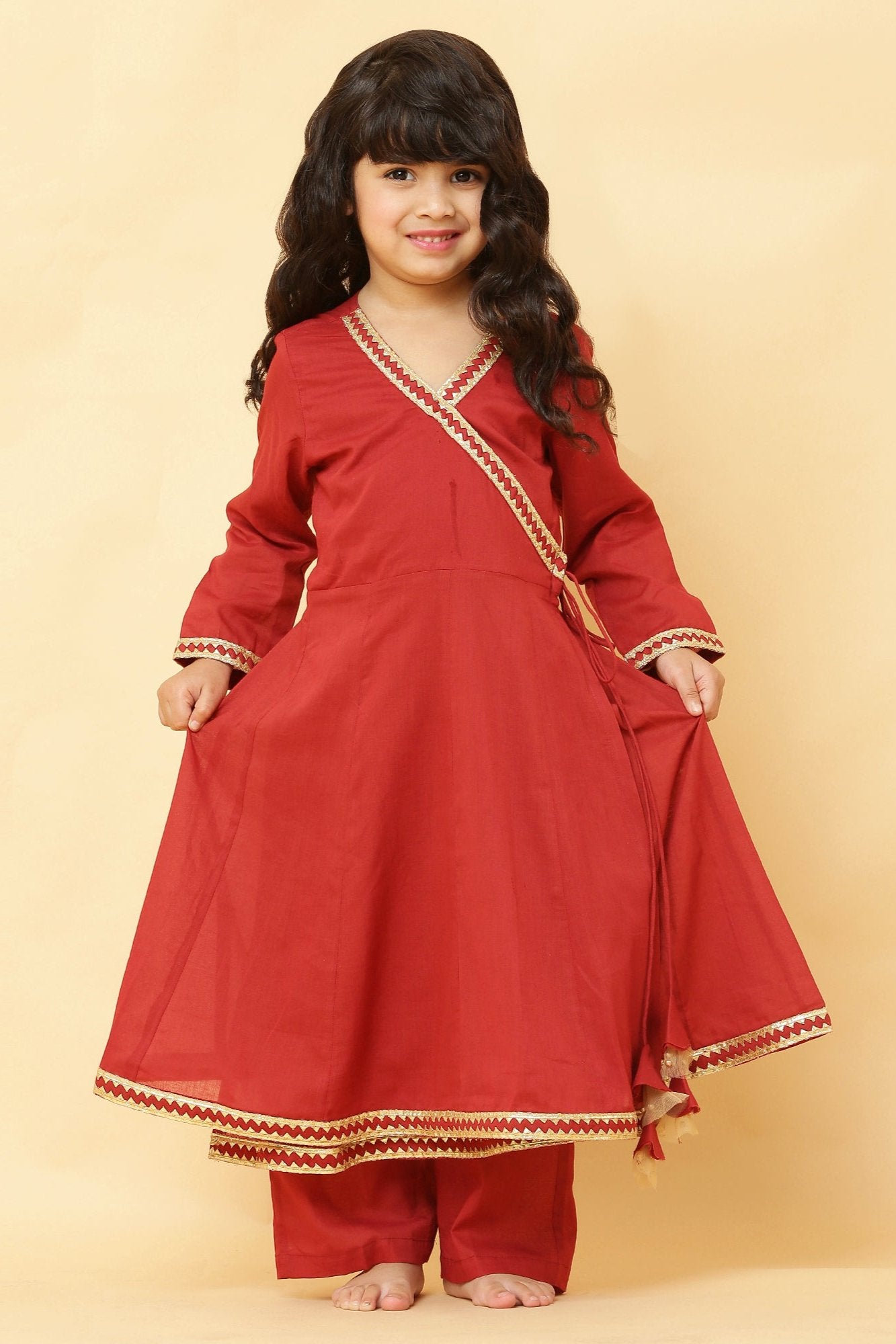 Girls Maroon Kurta Pant Set