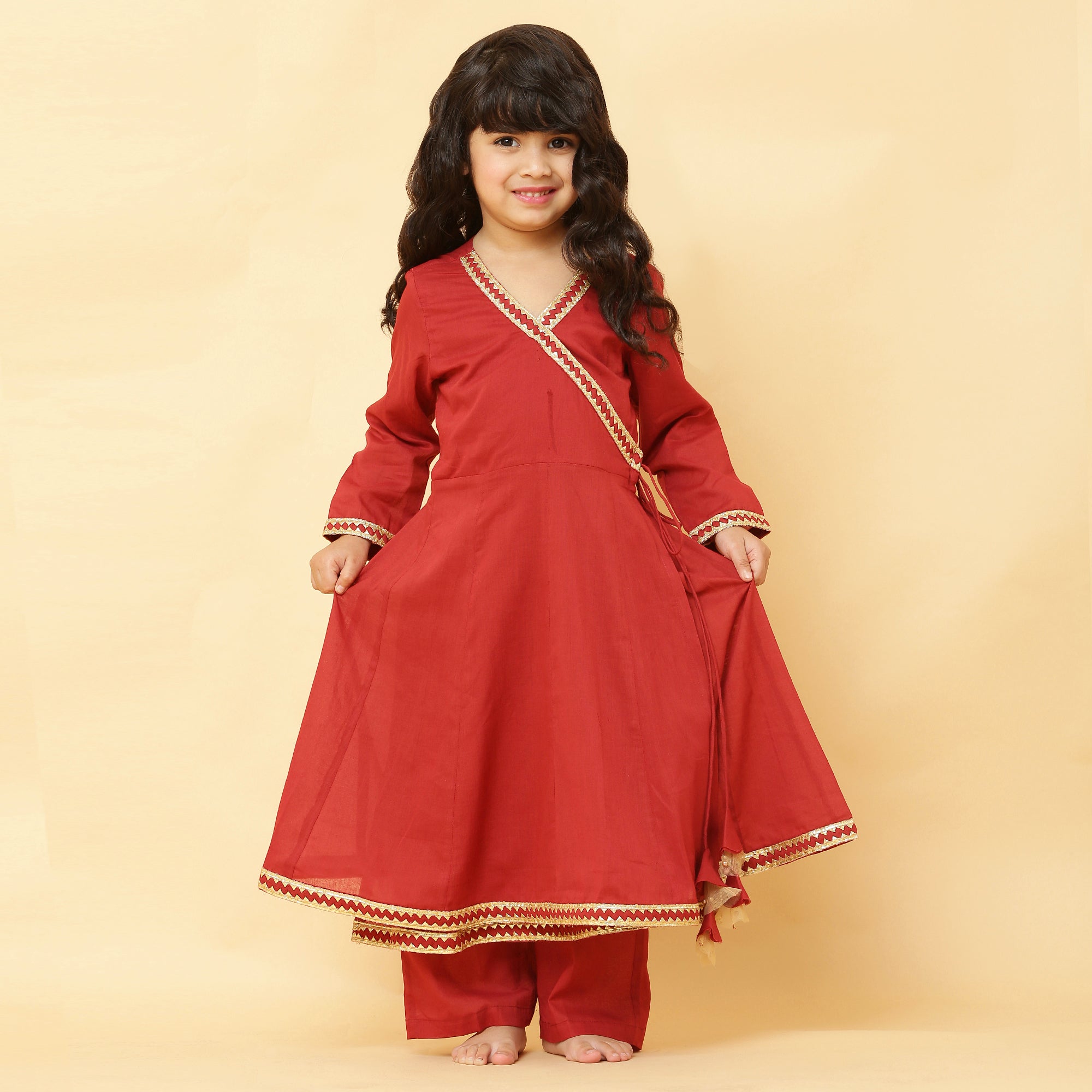 Girls Maroon Kurta Pant Set