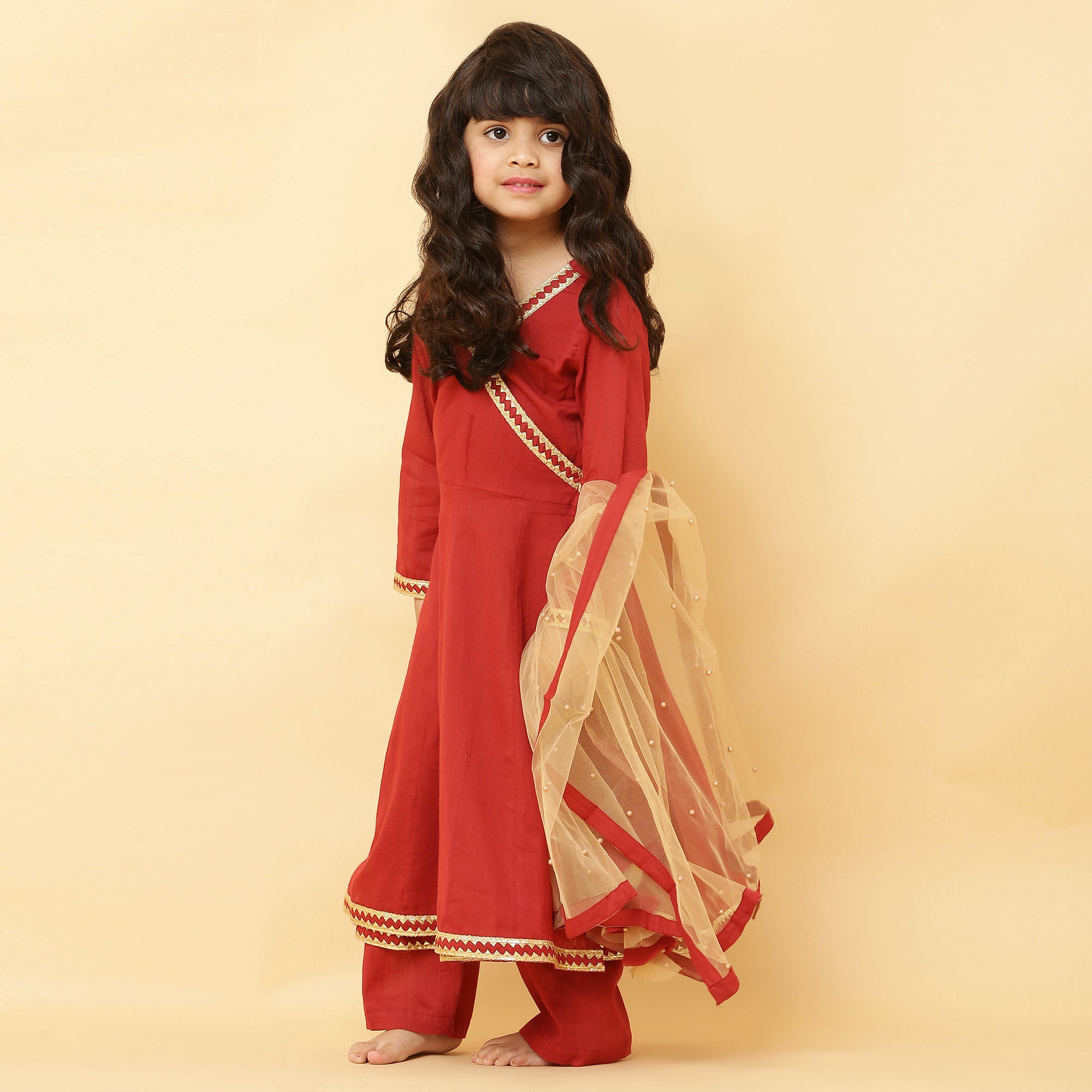 Girls Angrakha Style Kurti with Sharara Pants