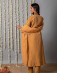 Chand Handcrafted Dull Gold Kurta Pant with Organza Silk Dupatta - Set of 3