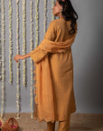 Chand Handcrafted Dull Gold Kurta Pant with Organza Silk Dupatta - Set of 3