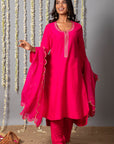 Chand Gulabi Cotton Silk Kurta with Organza Silk Dupatta - Set of 3