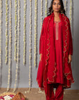 Chand Deep Red Cotton Silk Kurta with Organza Silk Dupatta - Set of 3