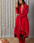 Chand Deep Red Cotton Silk Kurta with Organza Silk Dupatta - Set of 3