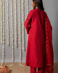 Chand Deep Red Cotton Silk Kurta with Organza Silk Dupatta - Set of 3