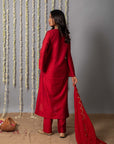 Chand Deep Red Cotton Silk Kurta with Organza Silk Dupatta - Set of 3