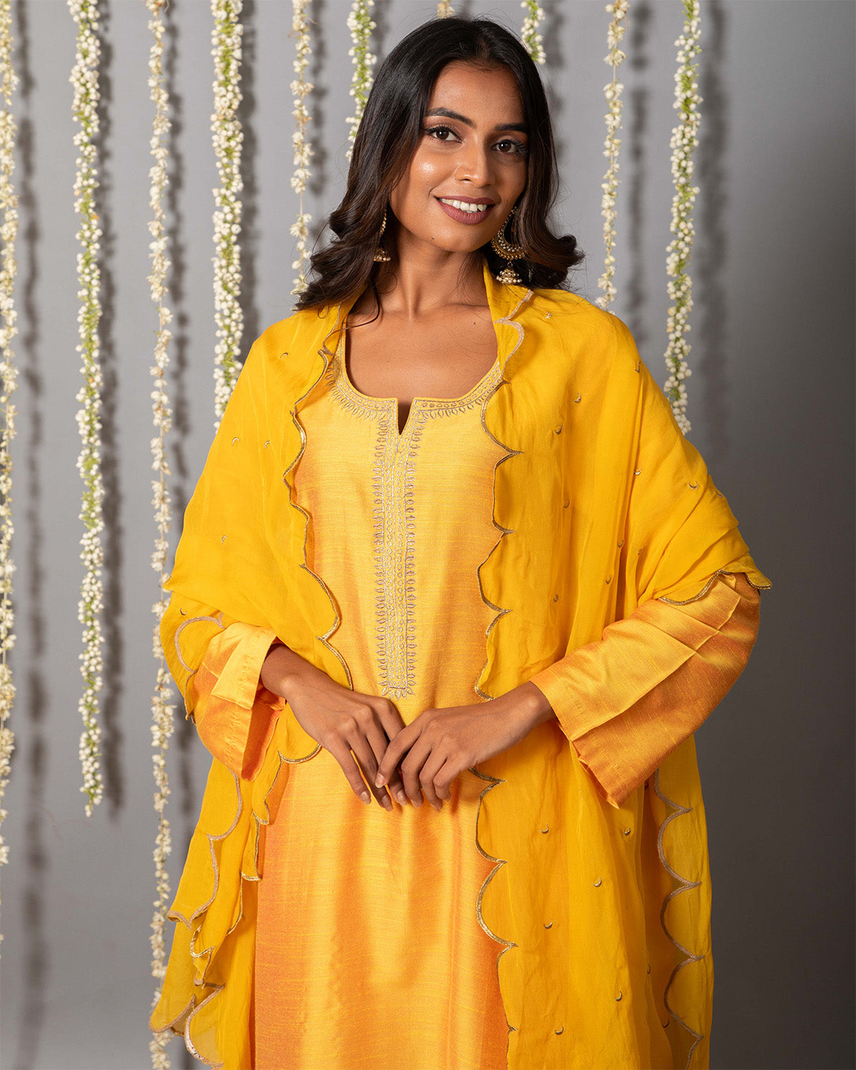 Chand Yellow Cotton silk kurta with organza silk Dupatta