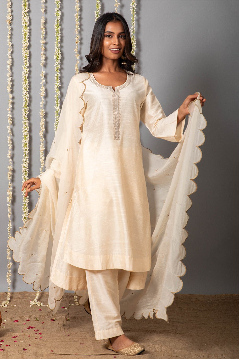 Cotton Silk Kurta with Organza Silk Dupatta