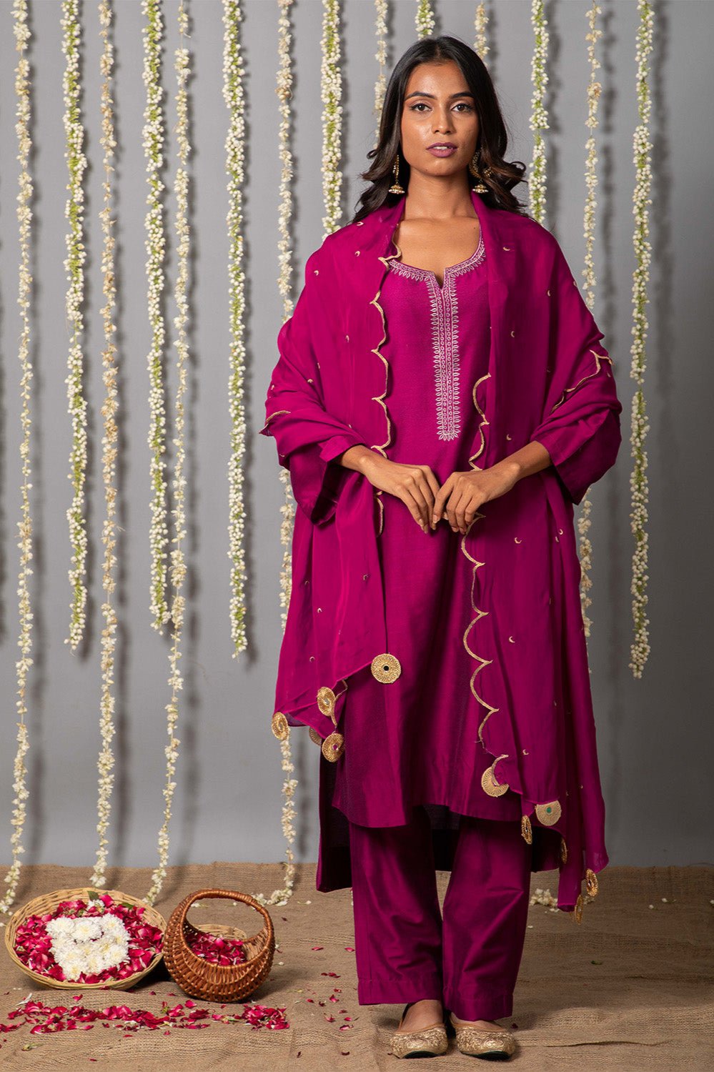 Women Purple Silk Cotton Kurta