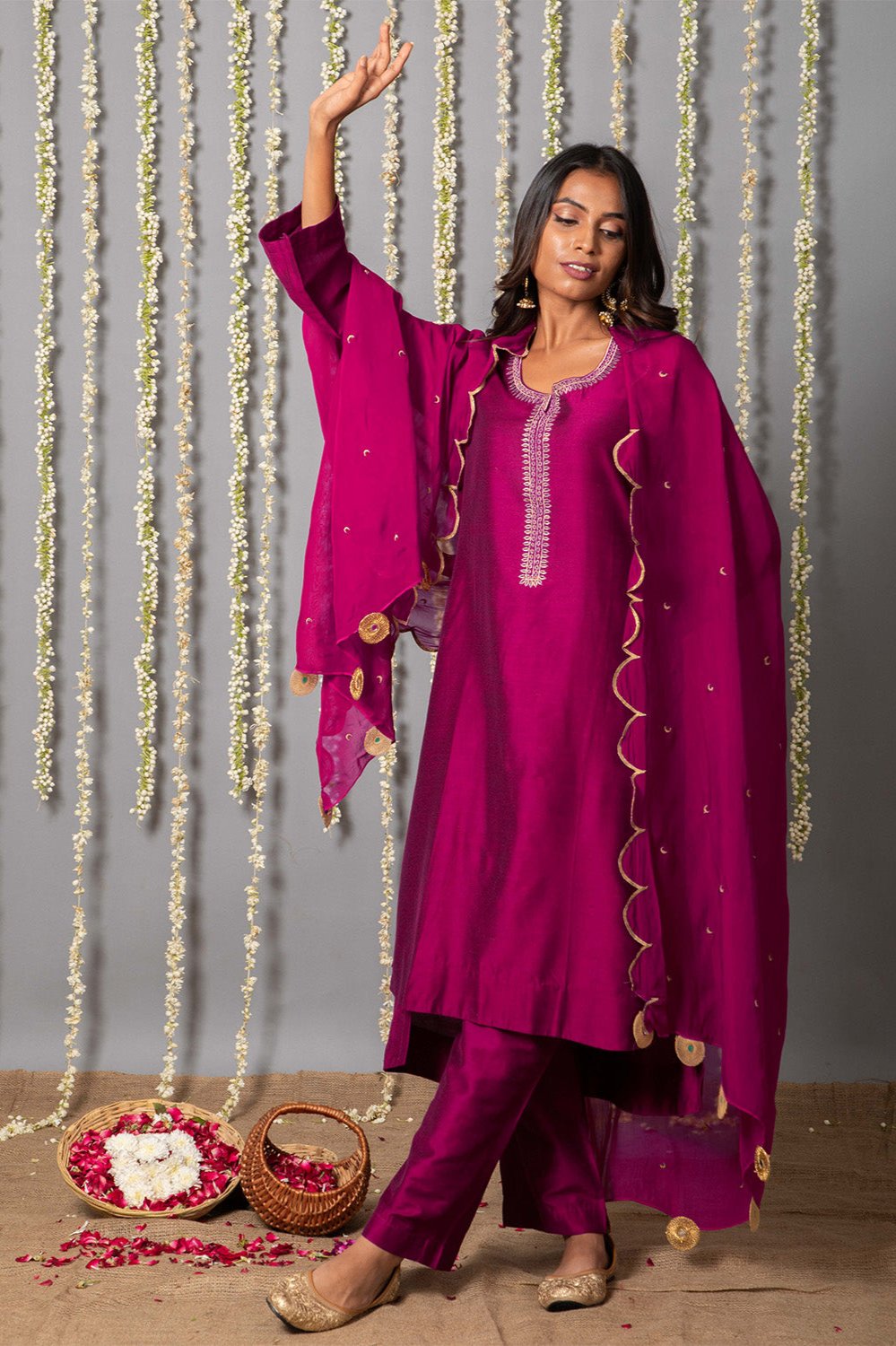 Purple Cotton Silk Kurta