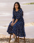 Round Neck Indigo Polka Graduated Dress