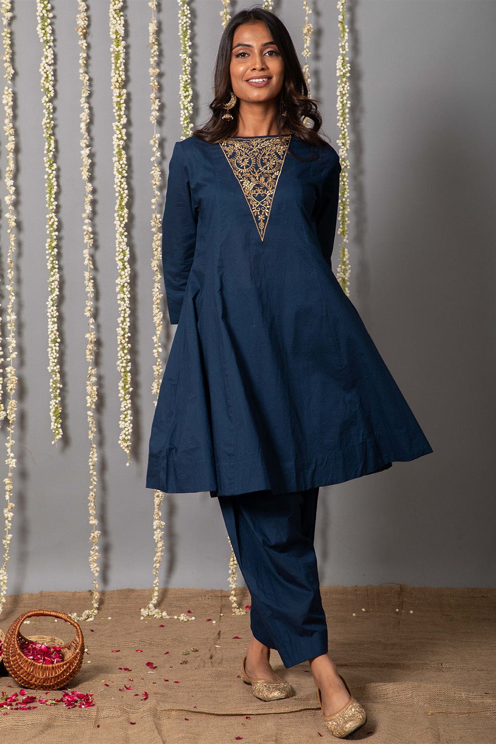 Zikr Navy Blue Cotton Embriodery Kurta and Shalwar Set