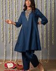 Navy Blue Embroidered Kurta Set