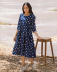 Round Neck Indigo Polka Graduated Dress