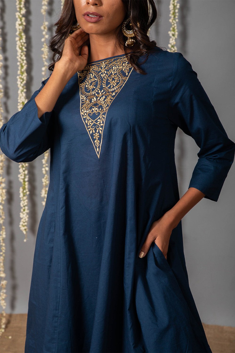 Navy Blue Kurta Set For Girls