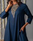 Navy Blue Kurta Set For Girls