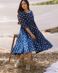 Round Neck Indigo Polka Graduated Dress