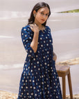 Round Neck Indigo Polka Graduated Dress