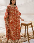 Red Cotton Kaftan with Back Cut Style