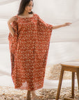 Red Cotton Kaftan with Back Cut Style