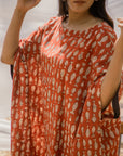 Red Cotton Kaftan with Back Cut Style