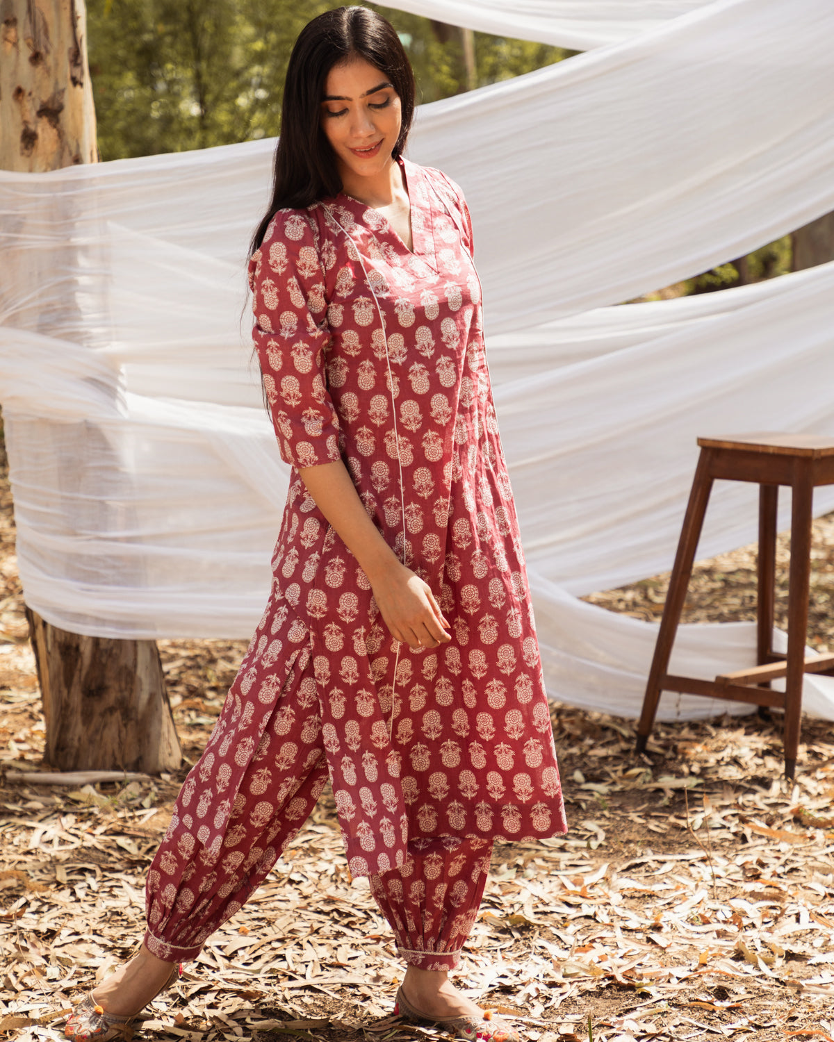 Maira Block Print A Line Kurta with Harem Pant