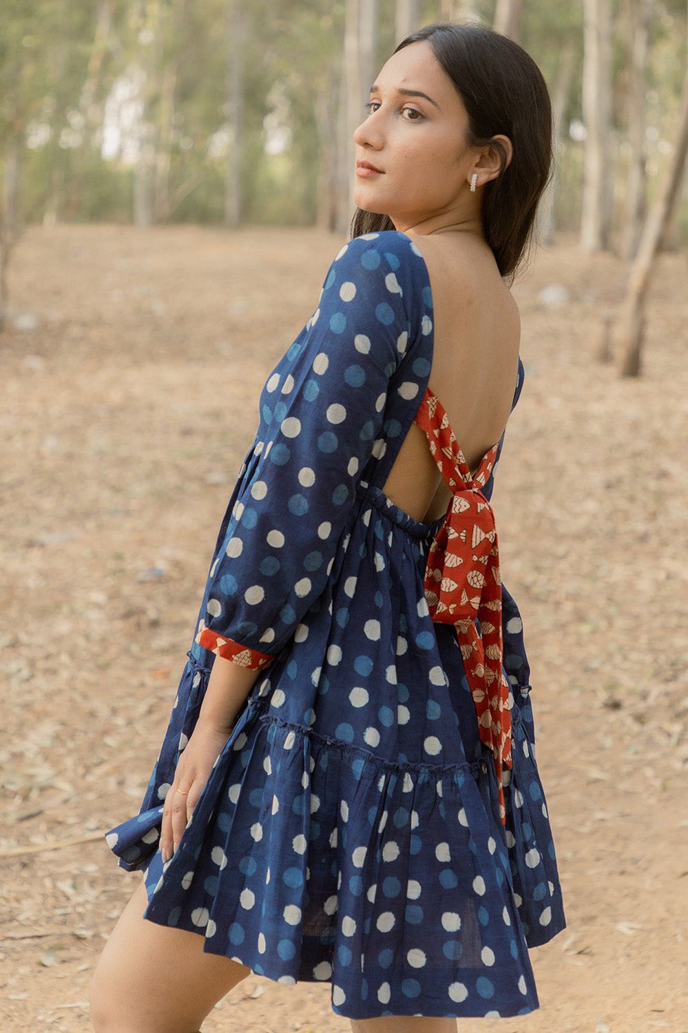 Sonia Indigo Polka Dress Back Open