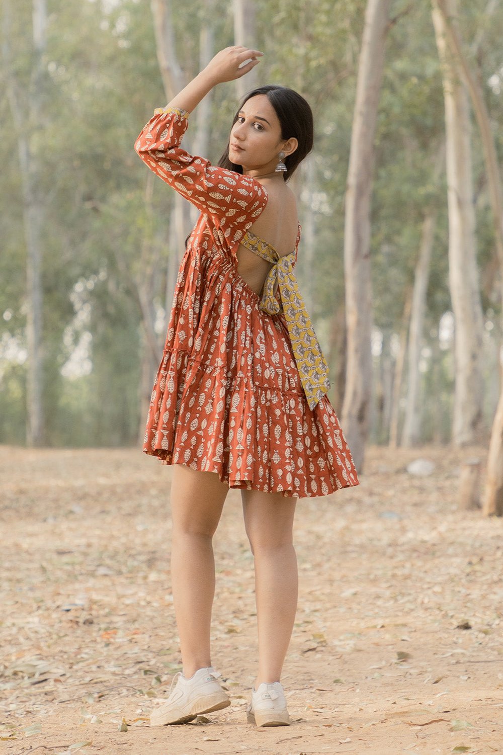 Sonia Red Printed Dress Back Open