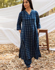 Maira V Neck Indigo A Line Kurta with Harem Pant