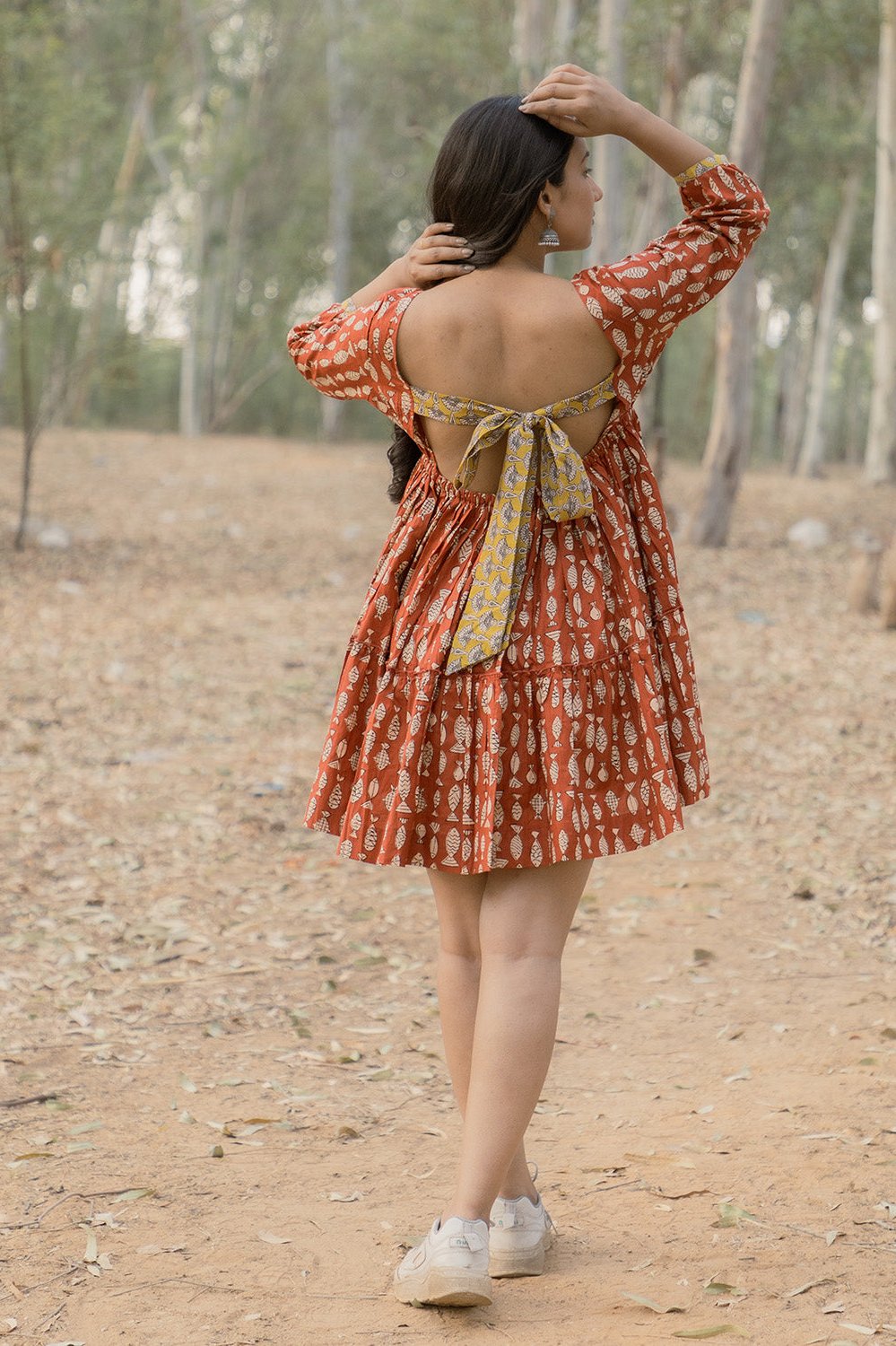 Sonia Red Printed Dress Back Open