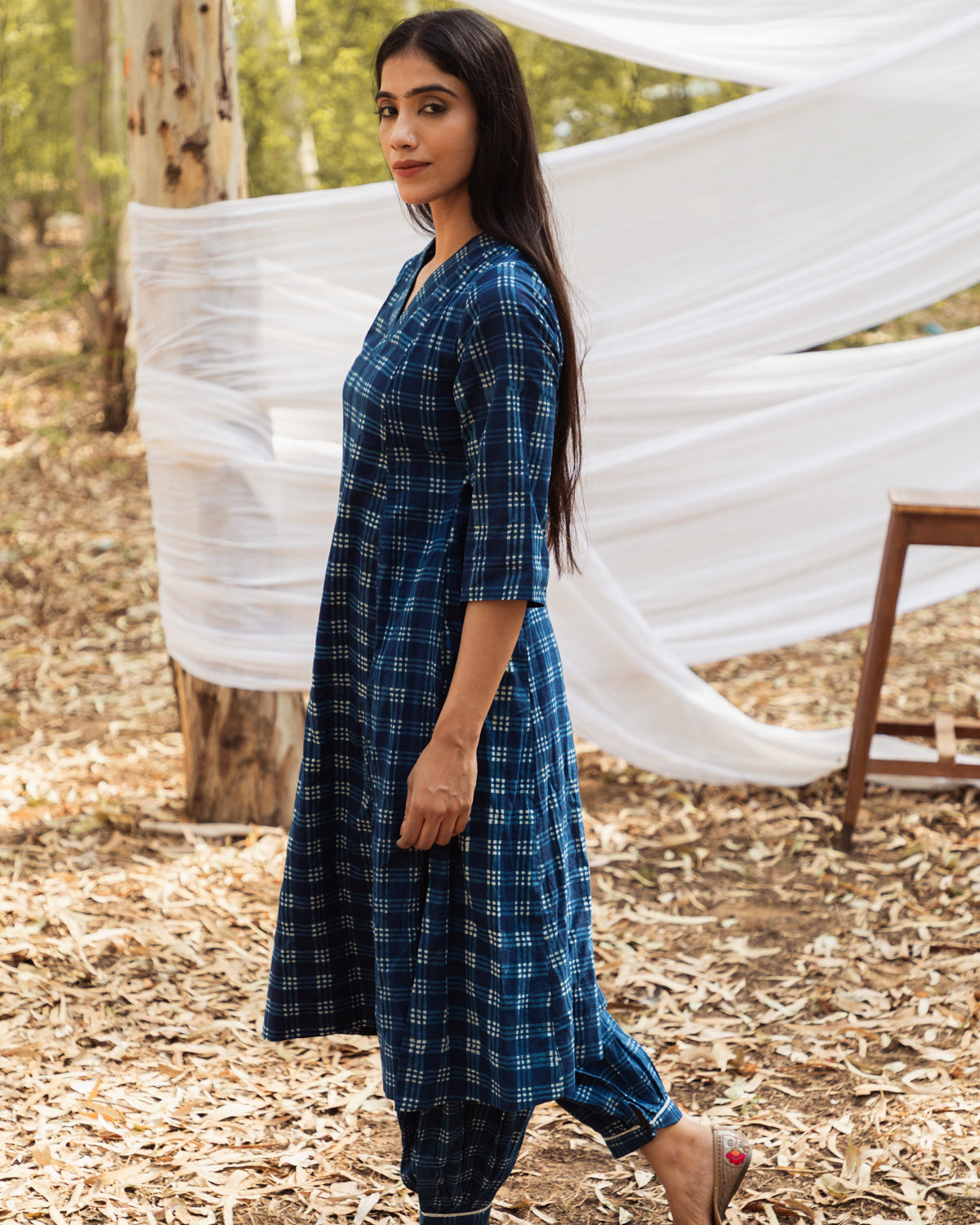 Maira V Neck Indigo A Line Kurta with Harem Pant