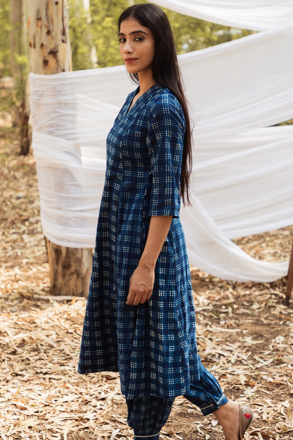 Maira V Neck Indigo A Line Kurta with Harem Pant