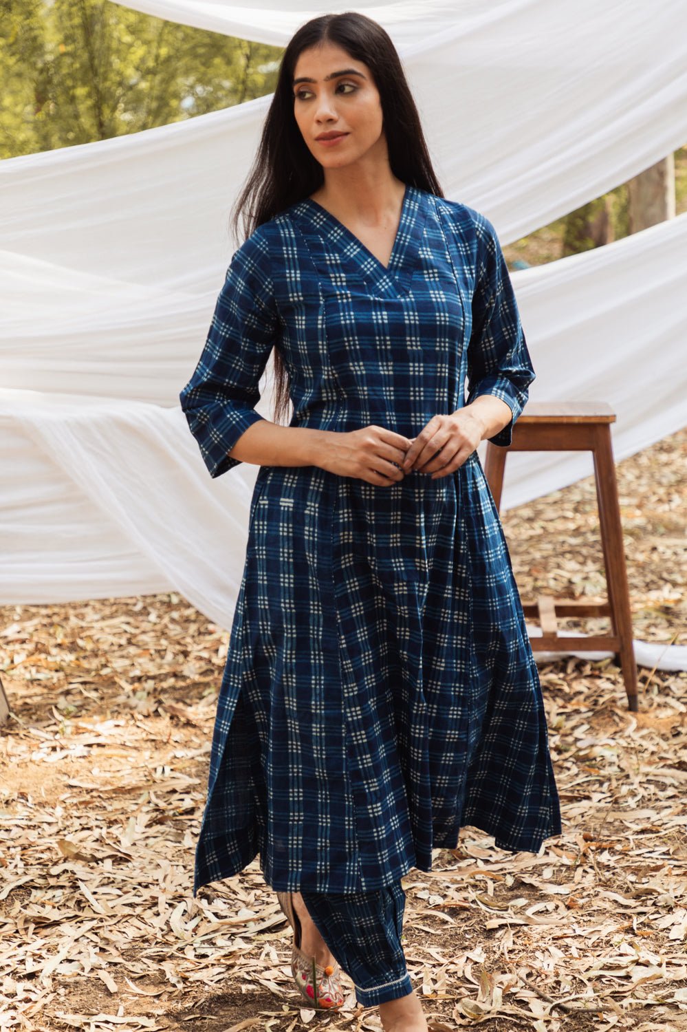 Maira V Neck Indigo A Line Kurta with Harem Pant