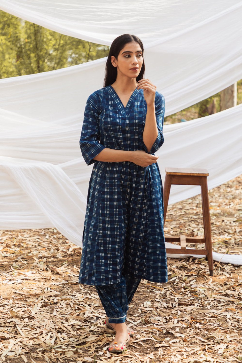 Maira V Neck Indigo A Line Kurta with Harem Pant