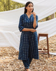 Maira V Neck Indigo A Line Kurta with Harem Pant