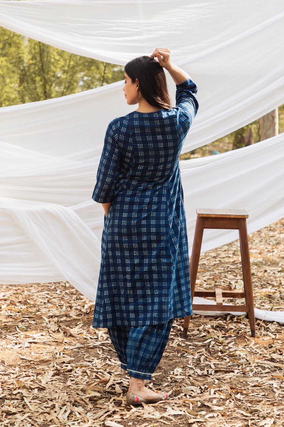 Maira V Neck Indigo A Line Kurta with Harem Pant