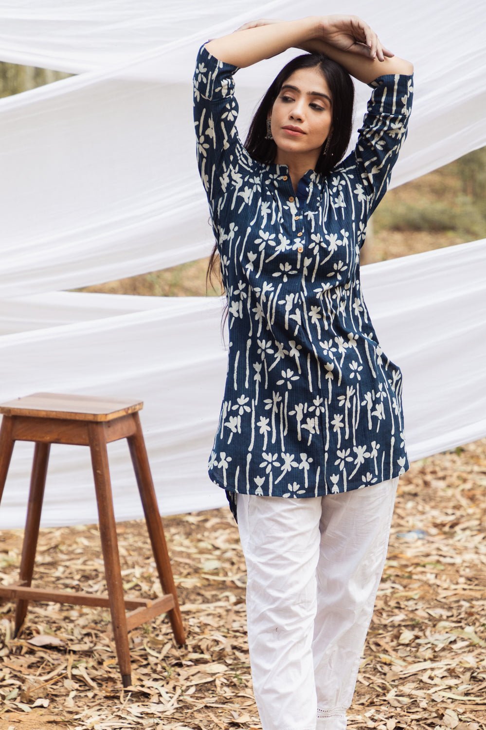 Indigo Kurta Set With Palazzo And Dupatta