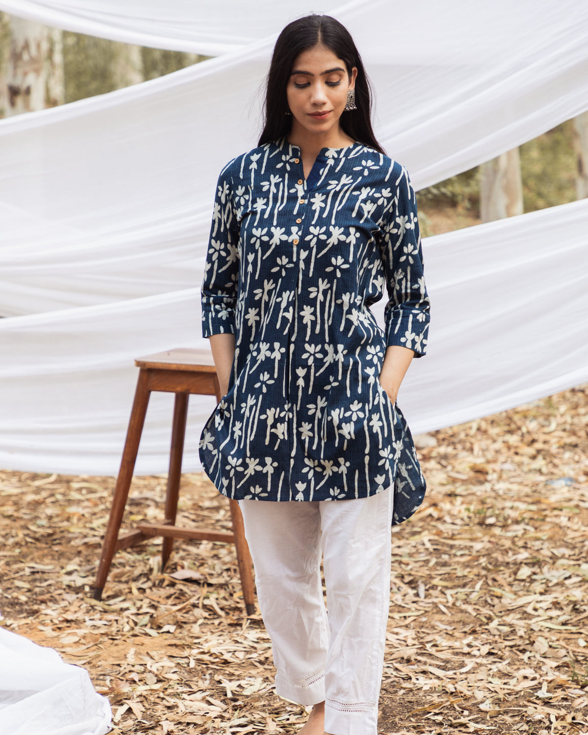 Indigo Kurta Set With Palazzo and Dupatta