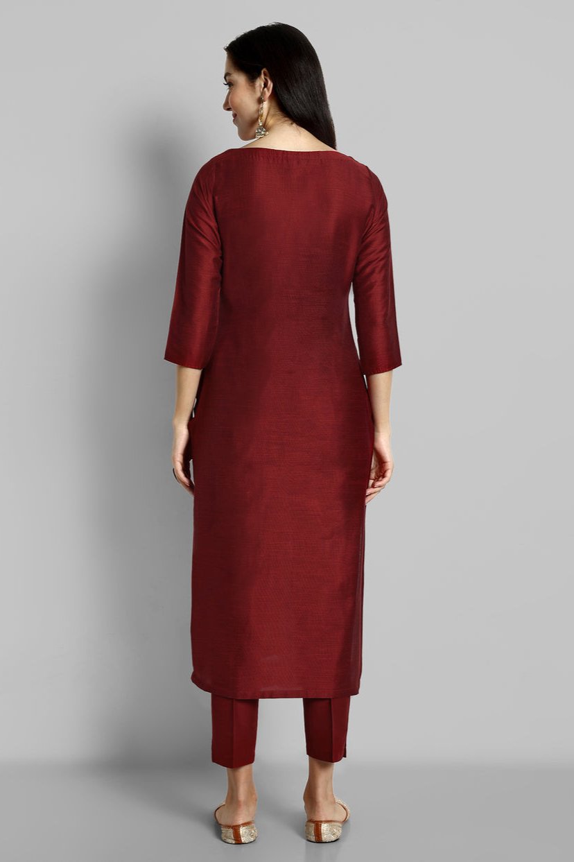 Red Keyhole Neckline Kurta