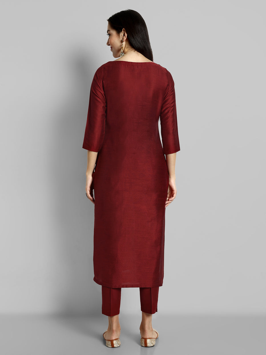 Red Keyhole Neckline Kurta