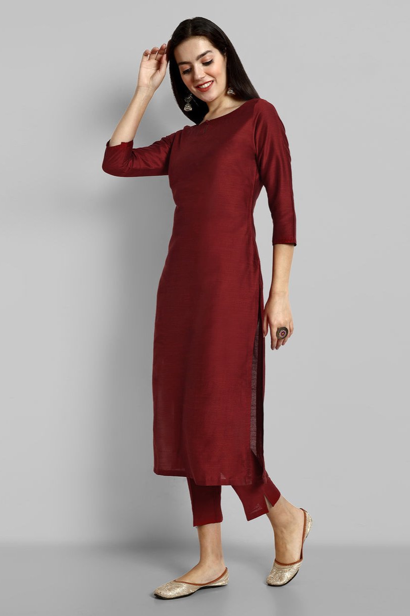 Red Keyhole Neckline Kurta