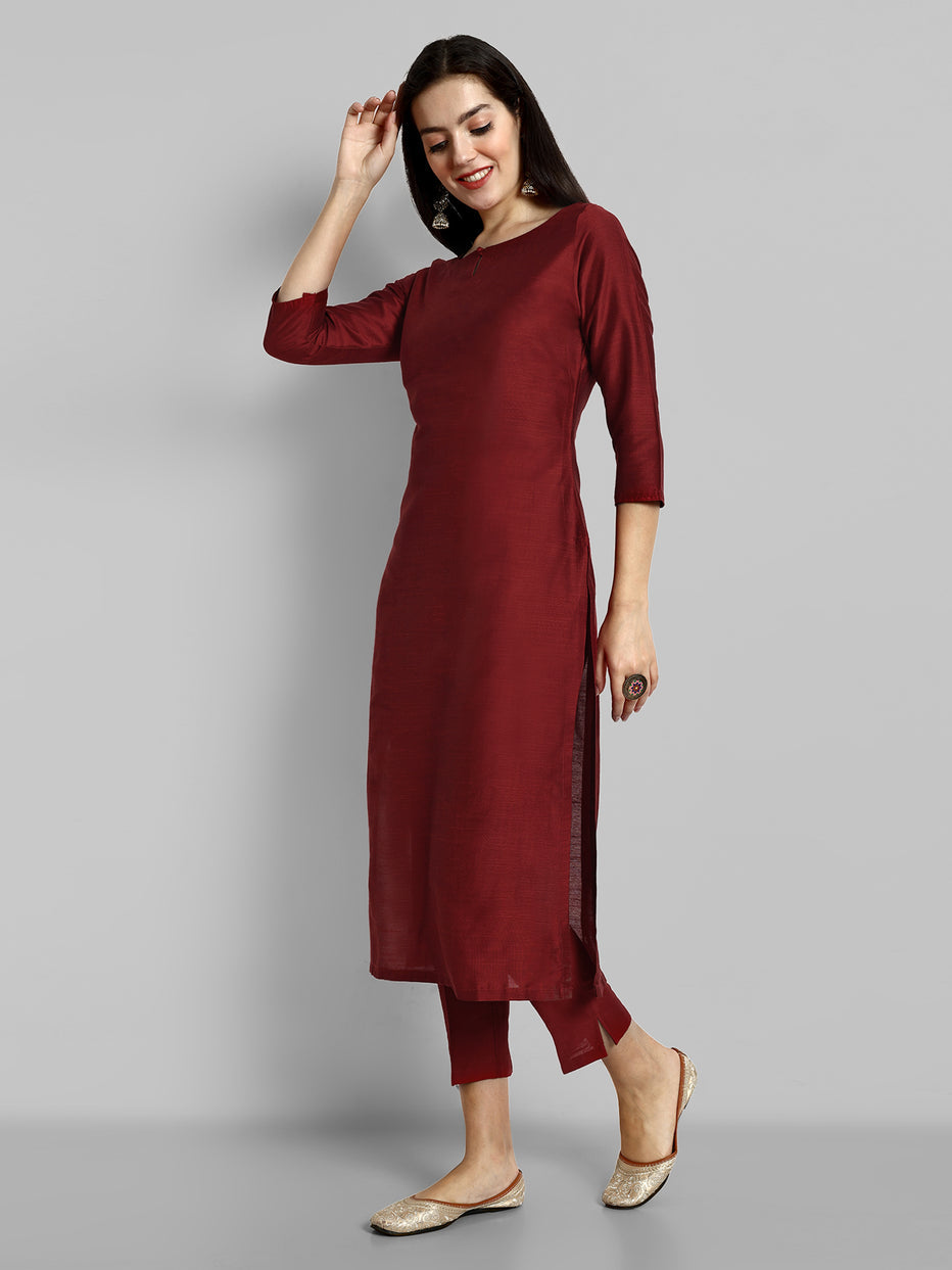 Red Keyhole Neckline Kurta