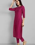 Hot Pink Cotton Silk Boat Neck Only Kurta