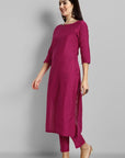 Hot Pink Cotton Silk Boat Neck Only Kurta