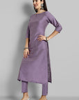 Mouve Cotton Silk Boat Neck Key Hole Kurta