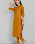 Dark Mustard Cotton Silk Boat Neck Kurta