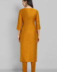 Dark Mustard Cotton Silk Boat Neck Kurta